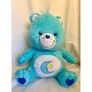 2003 Care Bears Bedtime Bear Plush Turquoise Blue Moon Star Stuffed Animal Toy